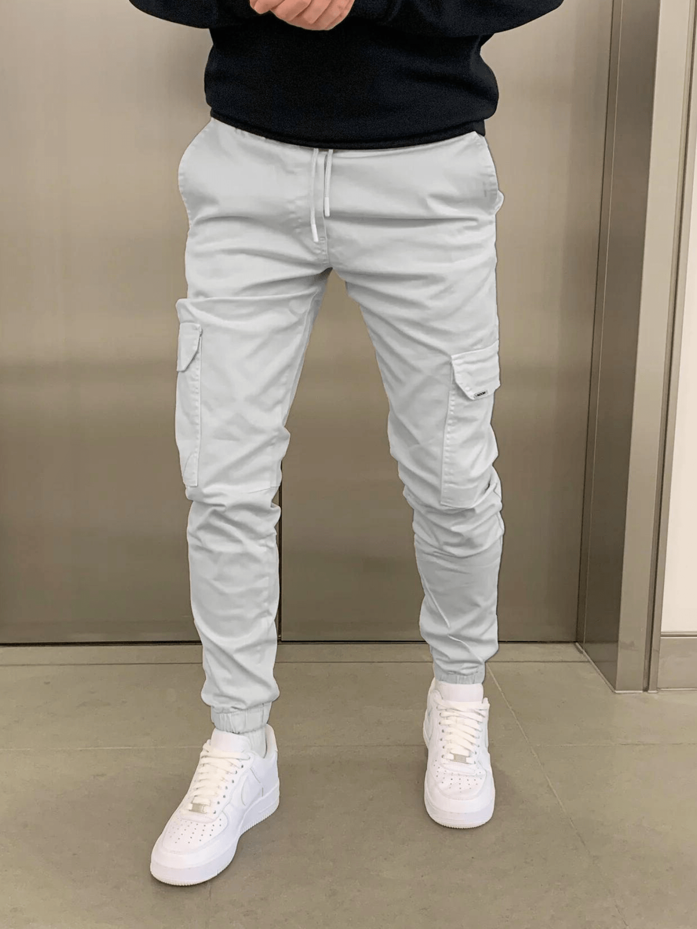 Slim Fit Cargo Pants - Drawstring Waist