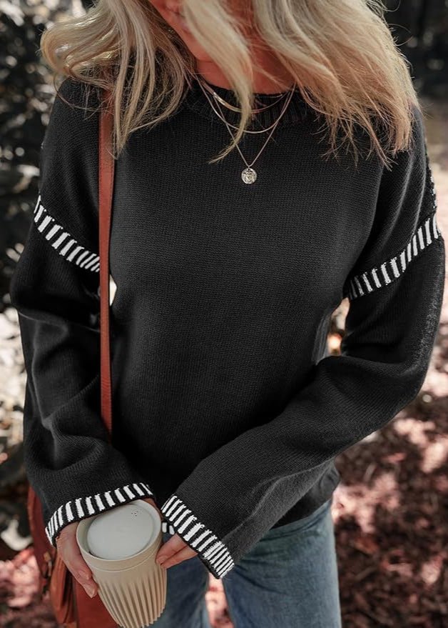 Knit Pullover | Long Sleeve Contrast Trim