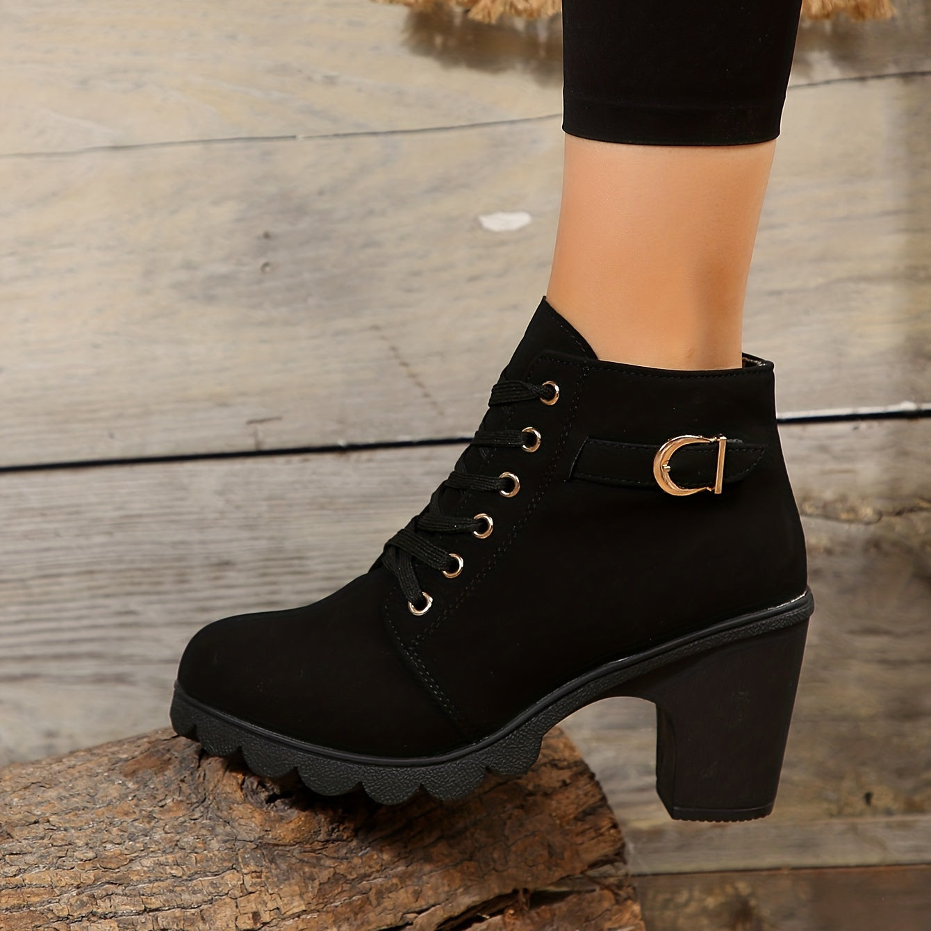 Ankle Boots - Block Heel Lace Up Design