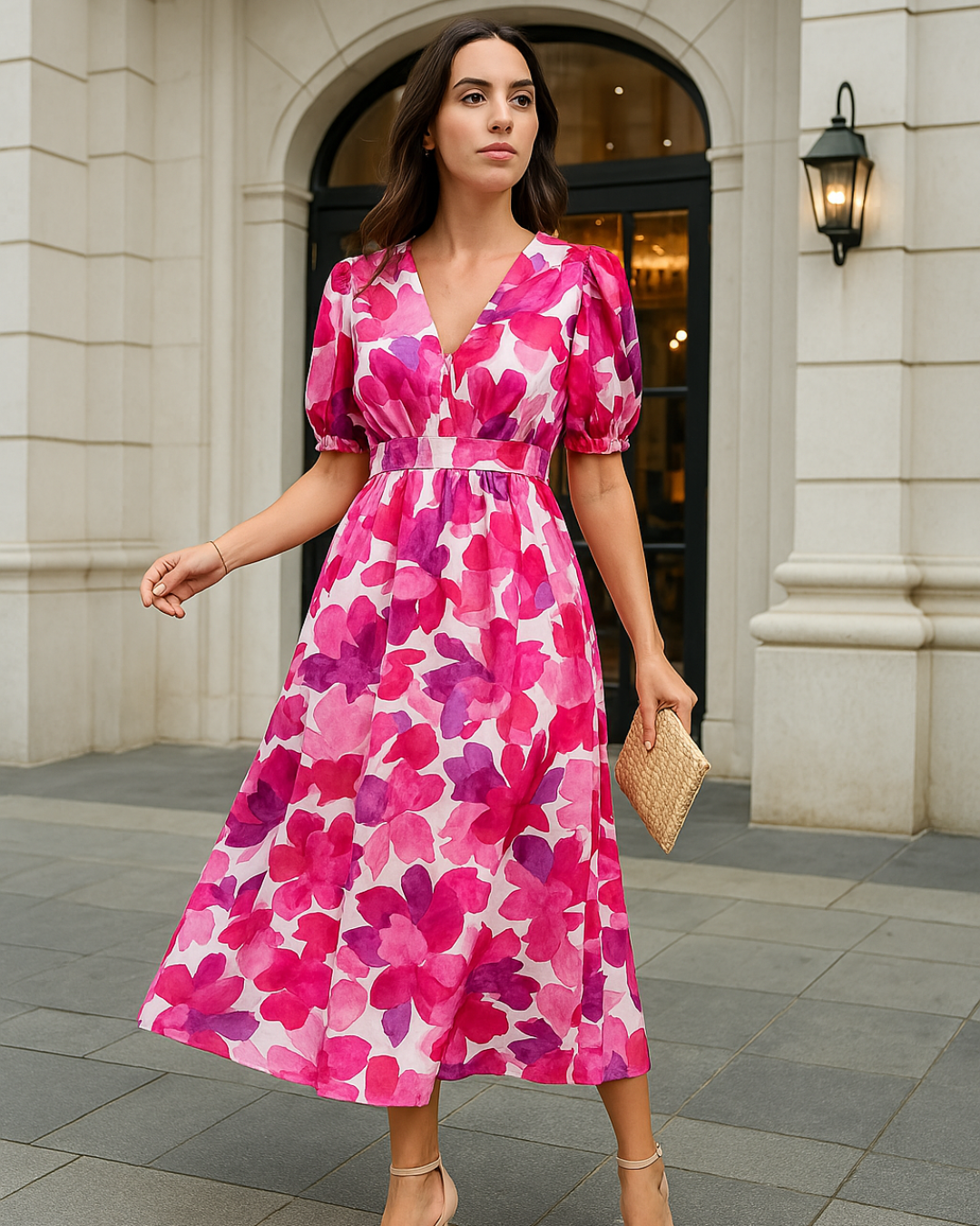 Women's V Neck Wedding Guest Wrap Maxi Dress