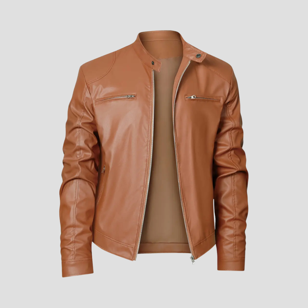 Men’s Biker Jacket | Stand Collar Zip Front For Smart Casual