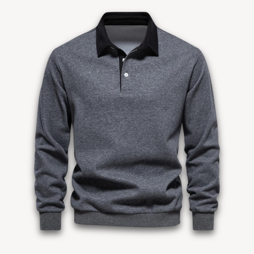 Long Sleeve Polo Shirt - Classic Collar with Button Front