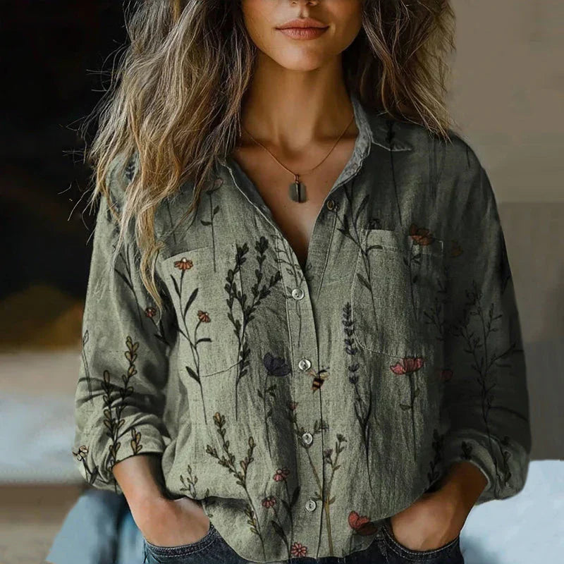 Long Sleeve Blouse | Button Front Printed Design