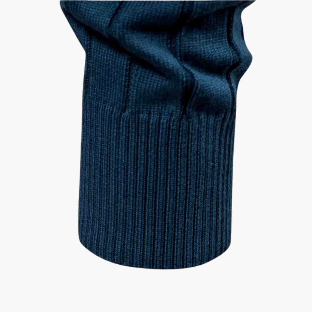 Full Zip Knit Jacket - Ribbed Shoulders and High Collar