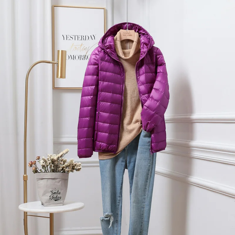 Puffer Jacket - Lightweight with Hooded Zip Front