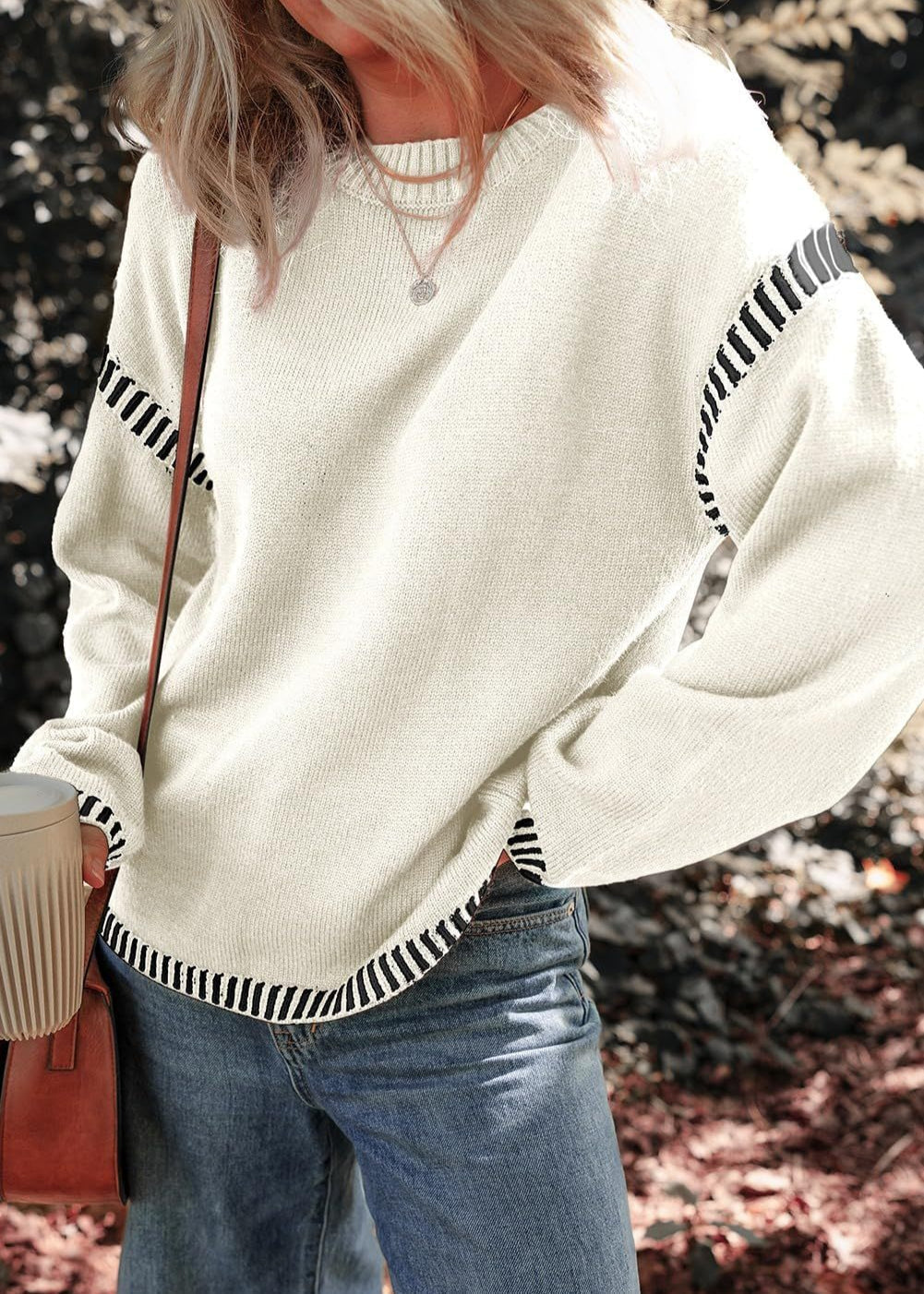 Knit Pullover | Long Sleeve Contrast Trim