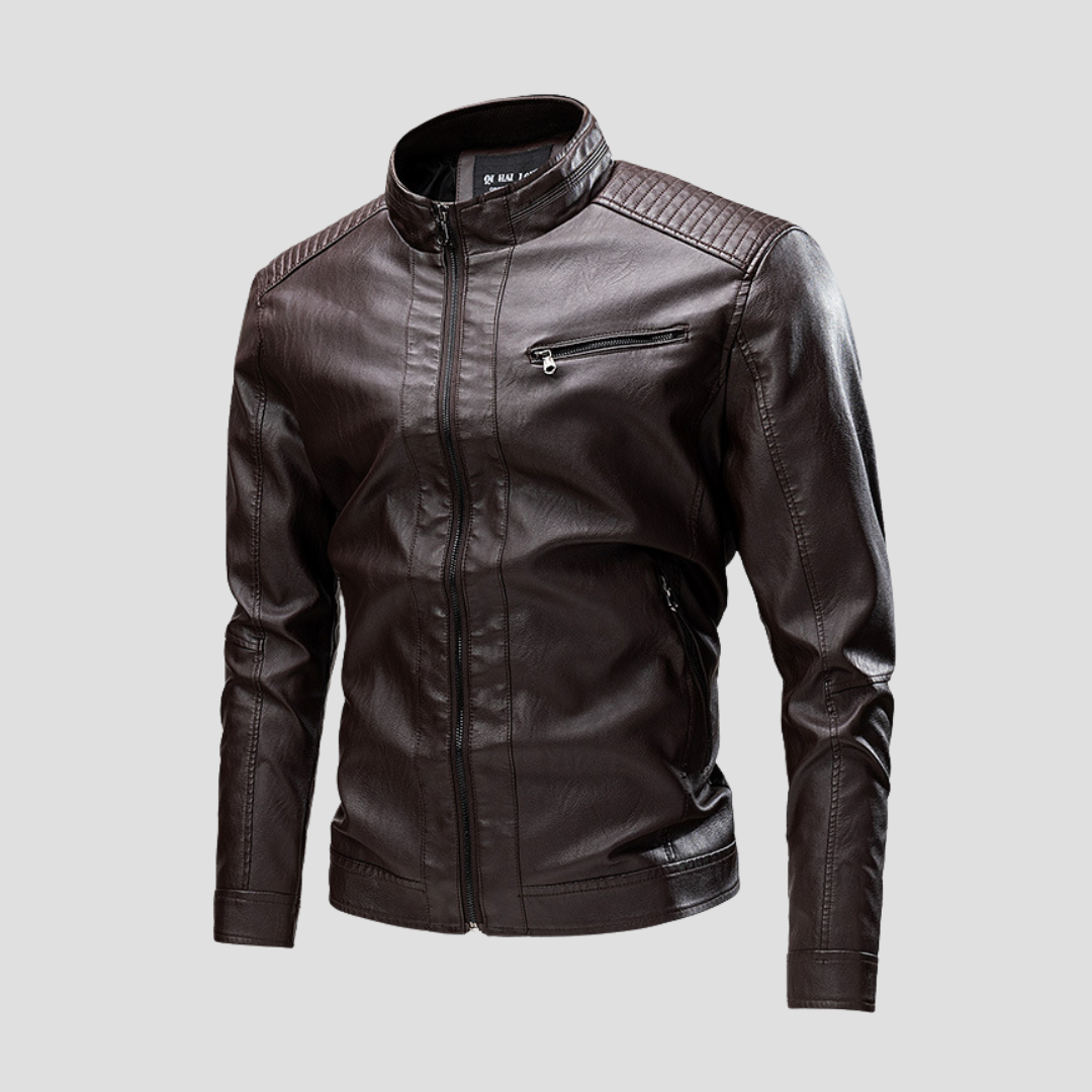 Men’s Biker Jacket | Stand Collar Zip Front Pockets