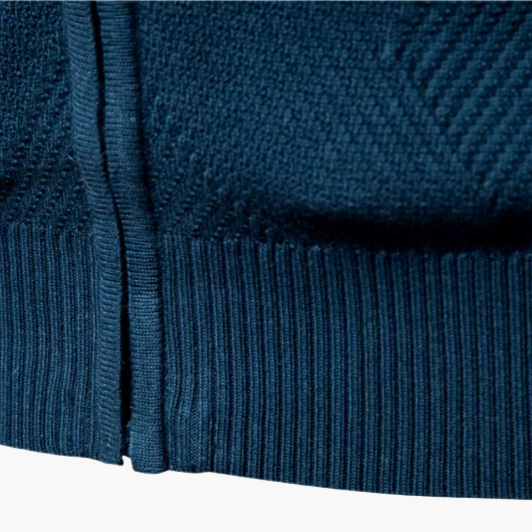 Full Zip Knit Jacket - Ribbed Shoulders and High Collar