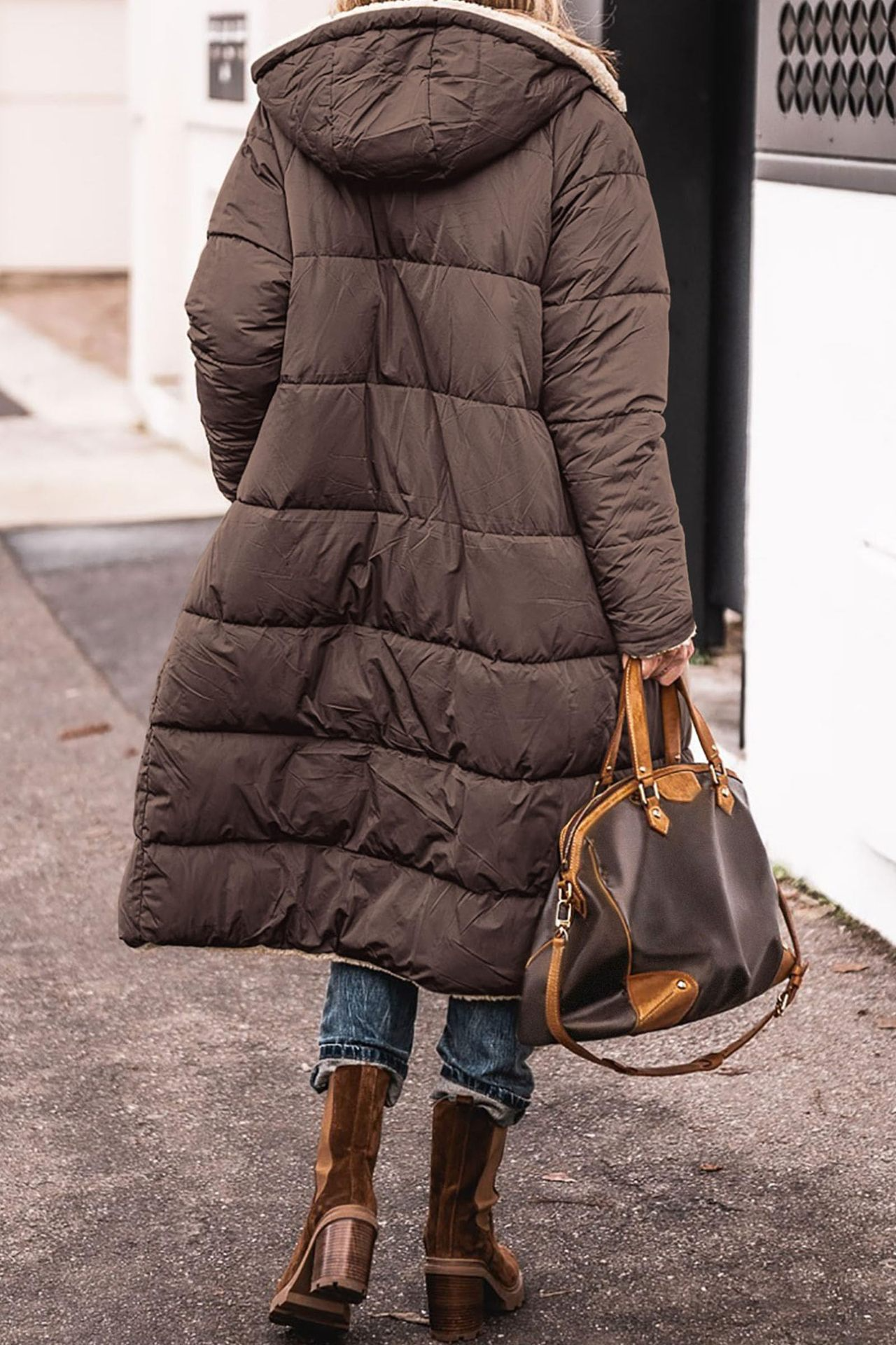 Long Puffer Coat - Oversized Hooded Design
