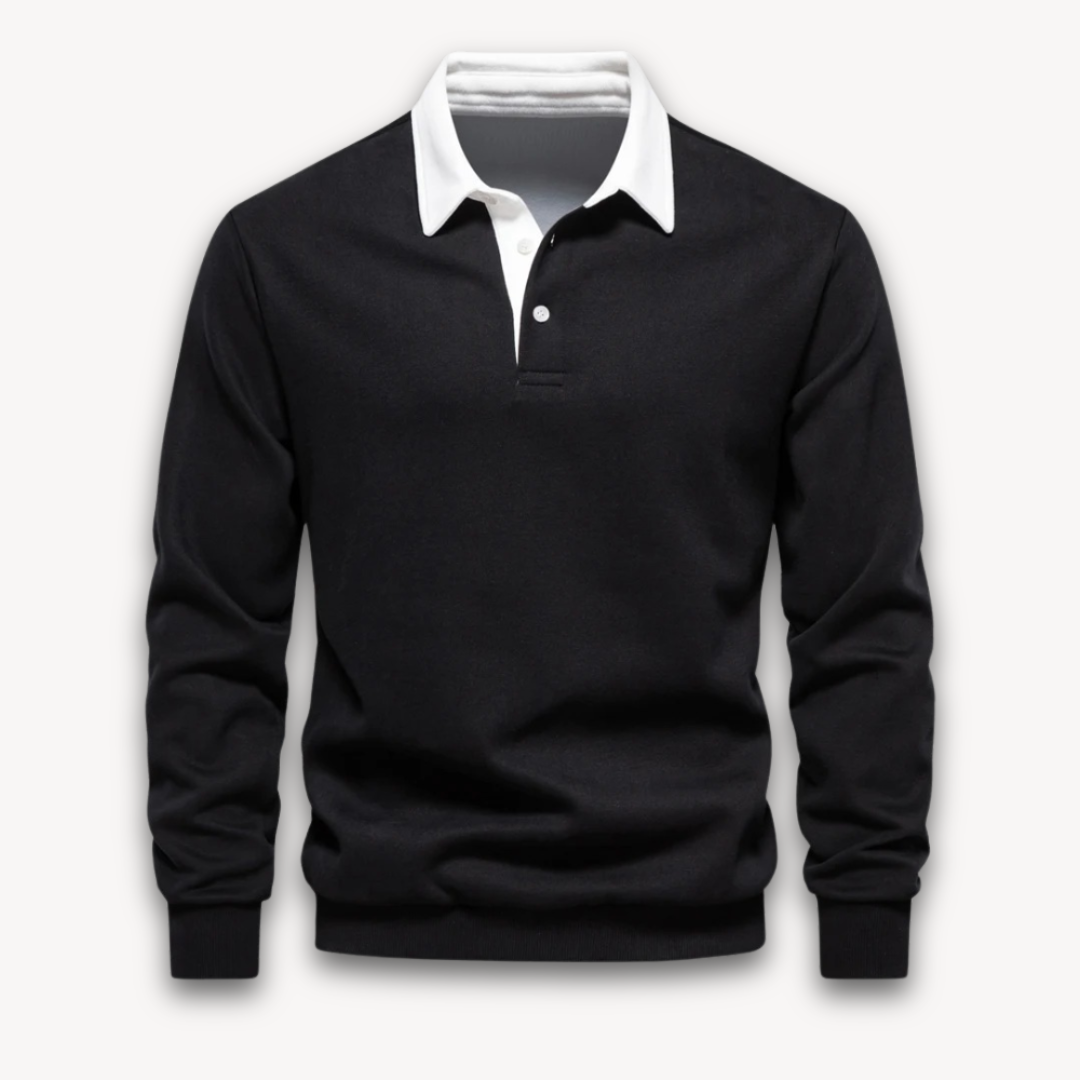 Long Sleeve Polo Shirt - Classic Collar with Button Front