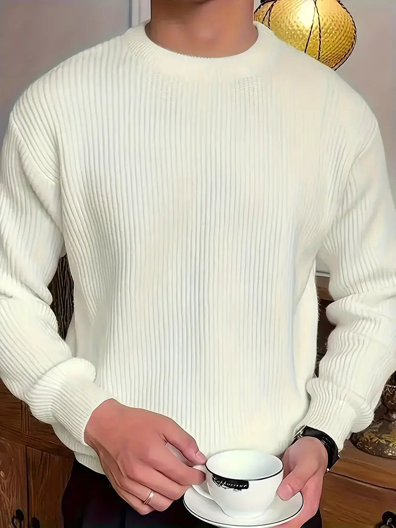 Knitted Crew Neck Jumper – Ribbed Long Sleeve Fit
