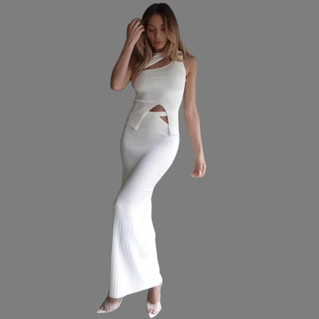 Zari | Elegant Two-Piece Set with Asymmetric Neckline and Flared Legs