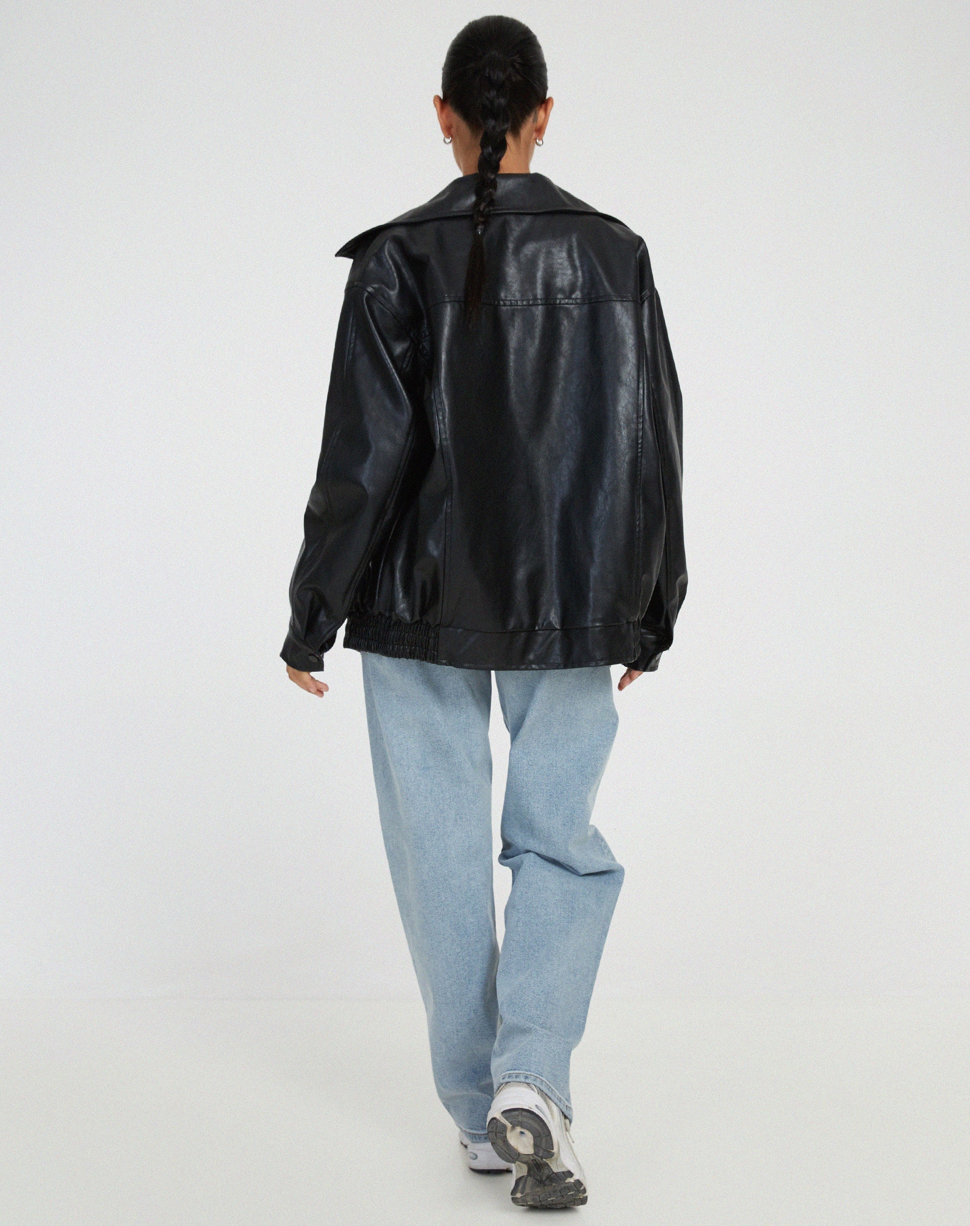 Oversized Bomber Jacket - Zip Front with Wide Collar