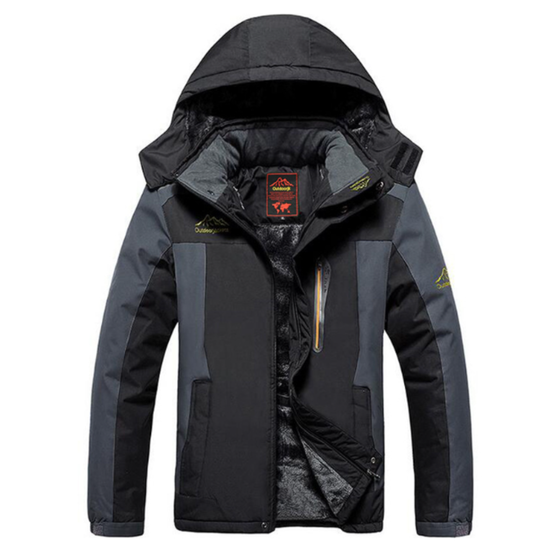 Winter Outdoor Jacket - Hooded Zip Front with Multiple Pockets