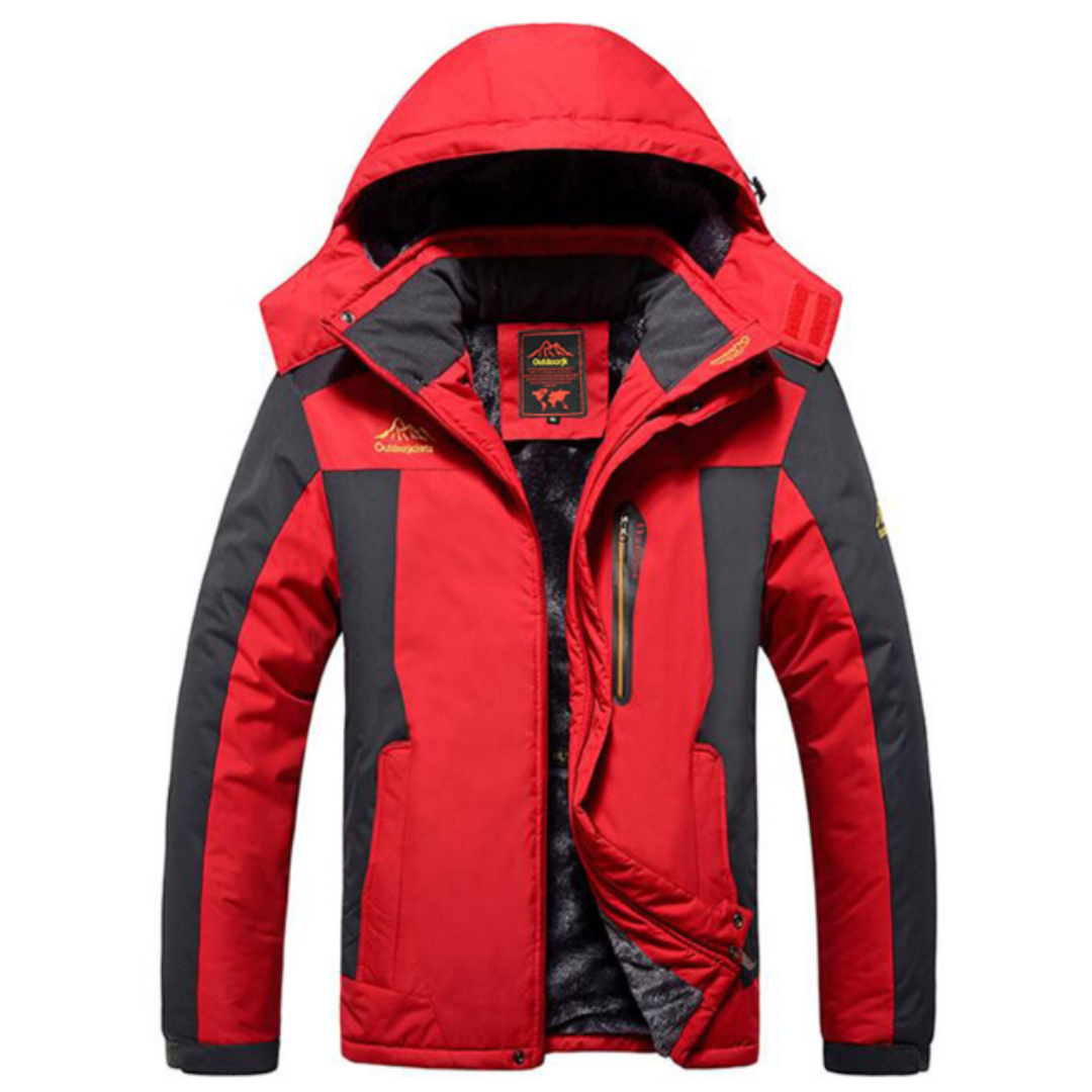 Winter Outdoor Jacket - Hooded Zip Front with Multiple Pockets
