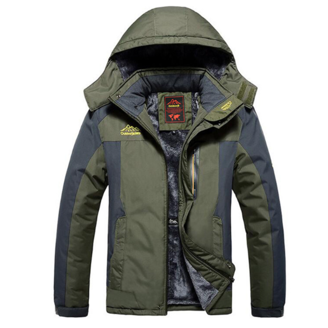 Winter Outdoor Jacket - Hooded Zip Front with Multiple Pockets