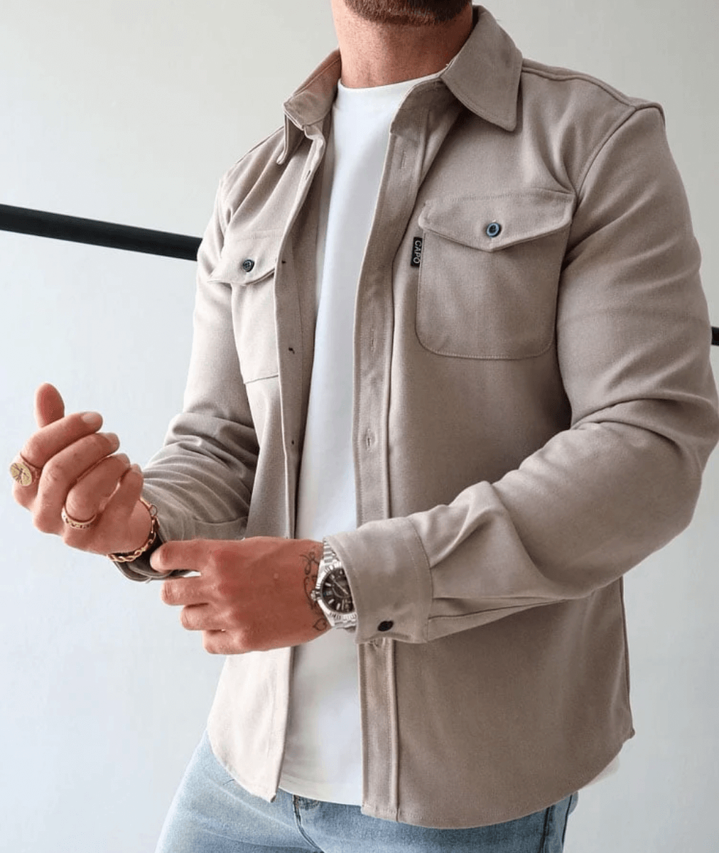 Overshirt Jacket - Long Sleeve Button Up with Chest Pockets