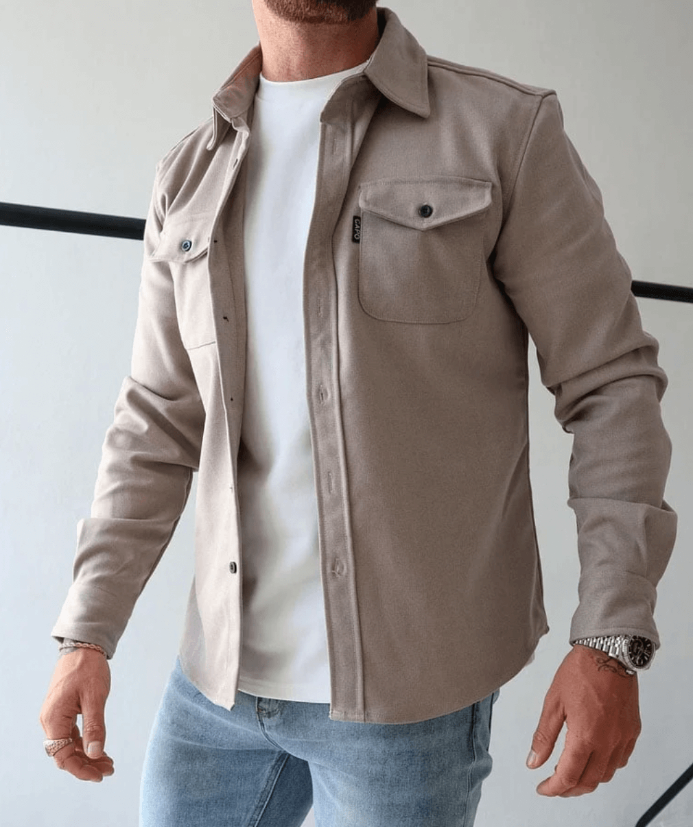 Overshirt Jacket - Long Sleeve Button Up with Chest Pockets