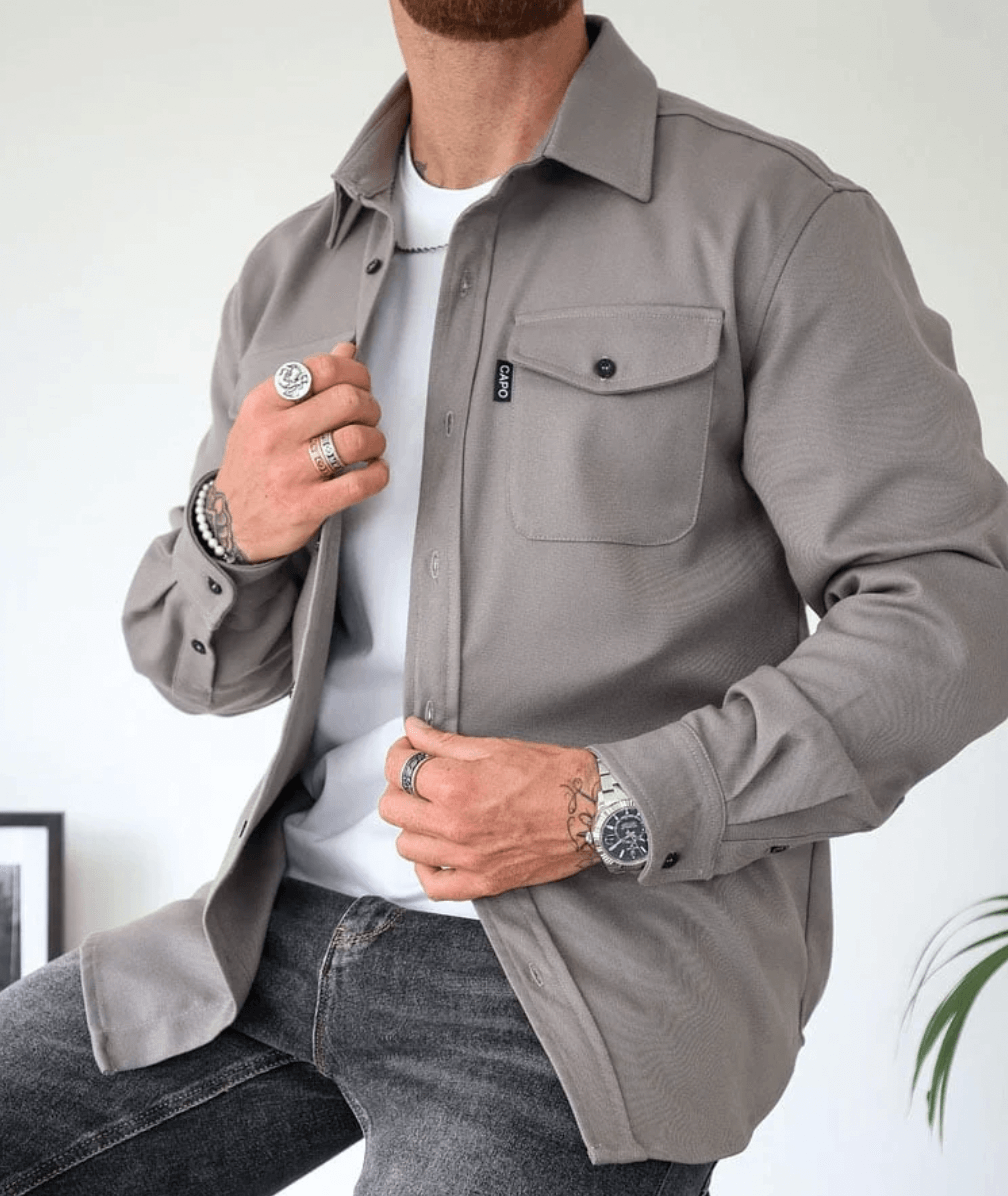 Overshirt Jacket - Long Sleeve Button Up with Chest Pockets