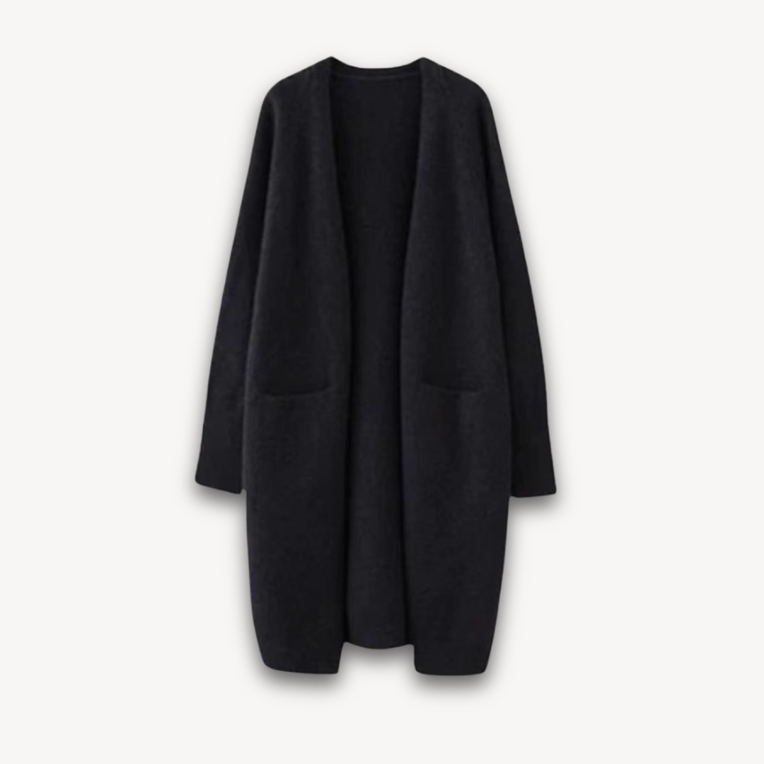 Long Knit Cardigan - Open Front with Pockets
