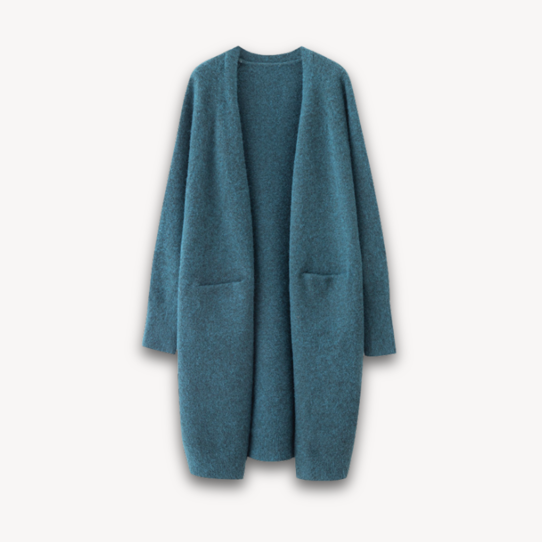 Long Knit Cardigan - Open Front with Pockets