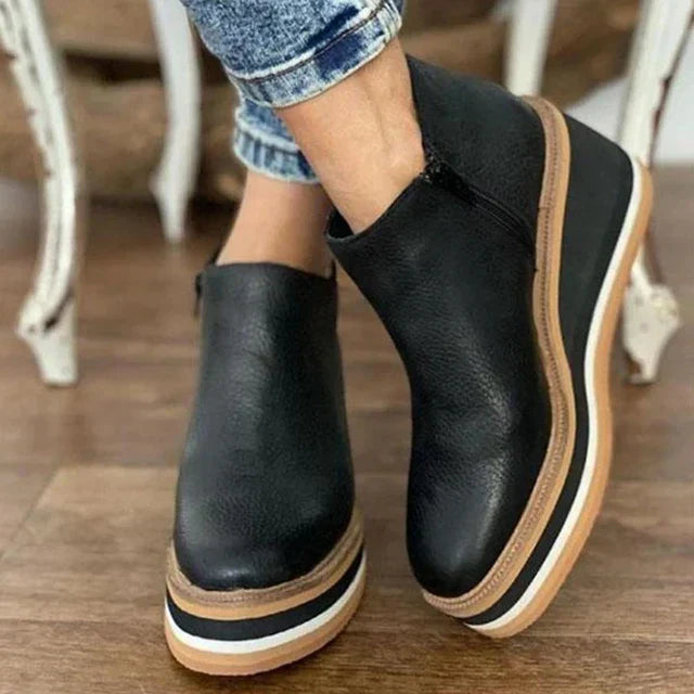 Platform Wedge Ankle Boots | Side Zip Platform Design