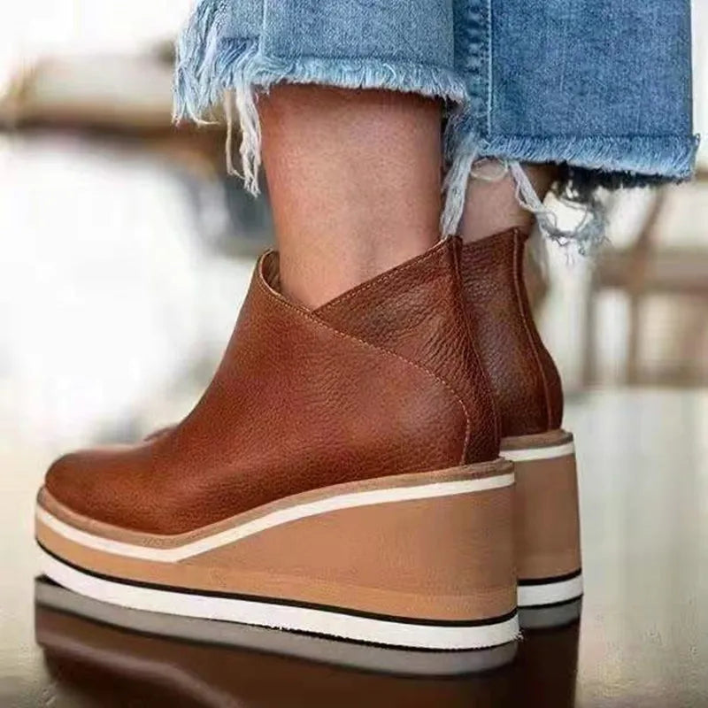 Platform Wedge Ankle Boots | Side Zip Platform Design