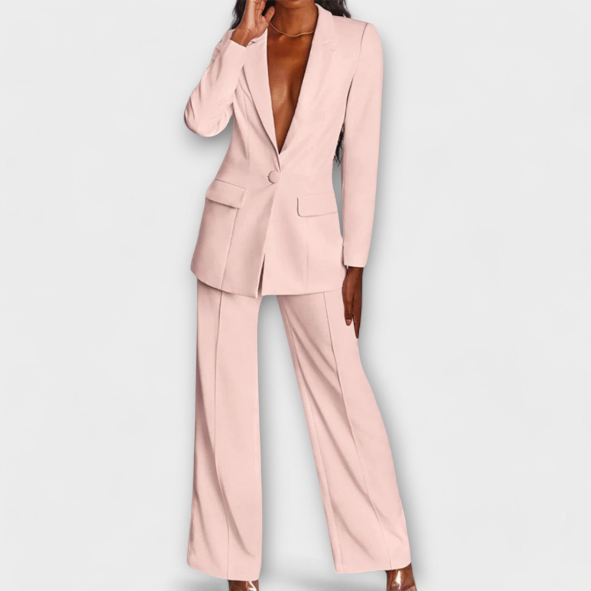 Blazer Trouser Suit Set - Long Sleeve with Wide Leg Trousers