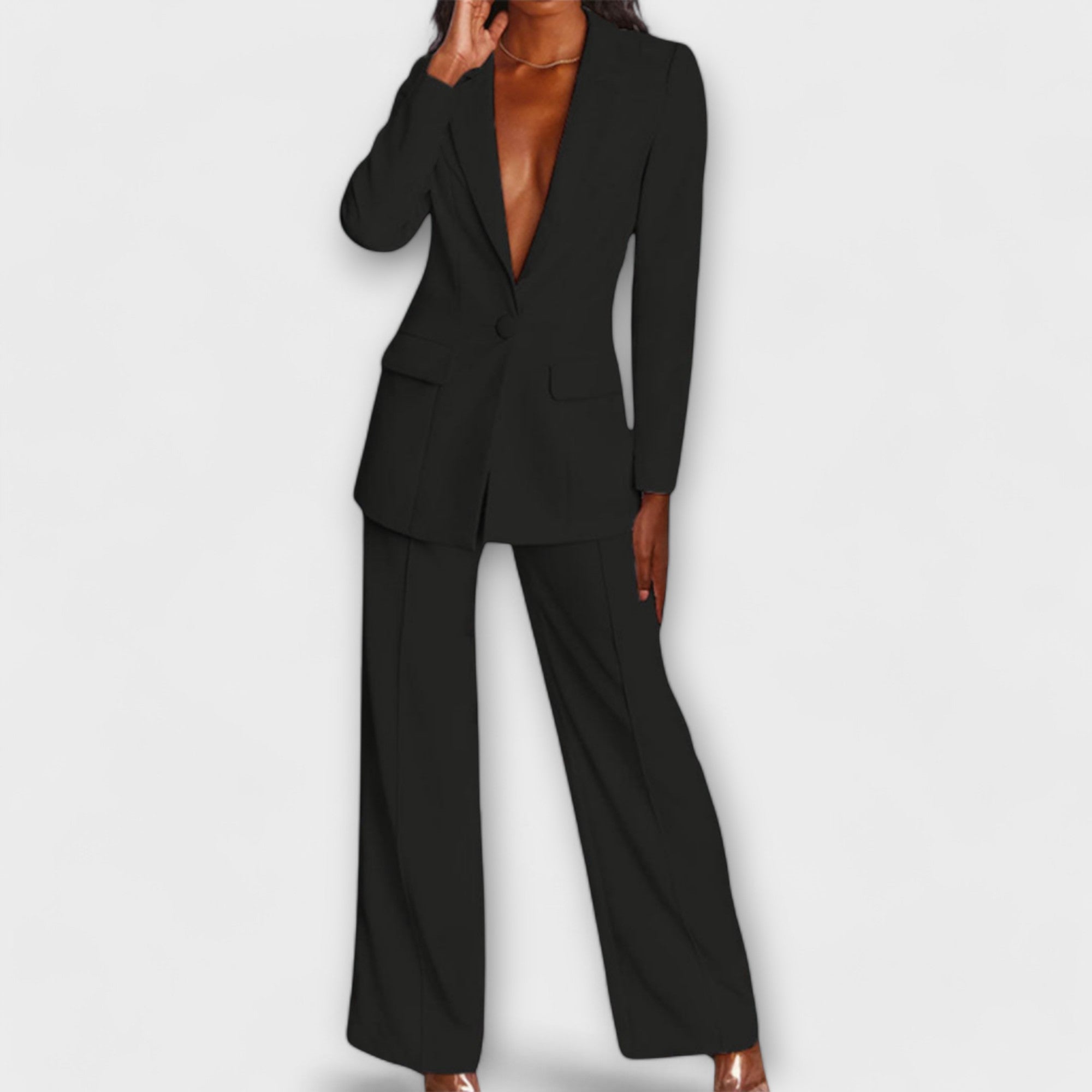 Blazer Trouser Suit Set - Long Sleeve with Wide Leg Trousers