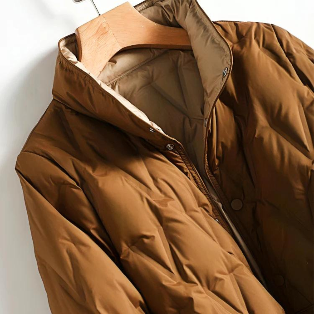 Mid Length Quilted Jacket - Hooded Fit with Button Front