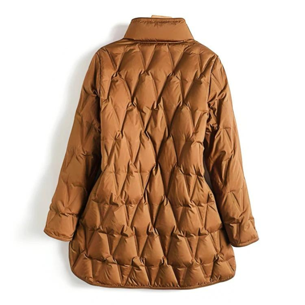 Mid Length Quilted Jacket - Hooded Fit with Button Front