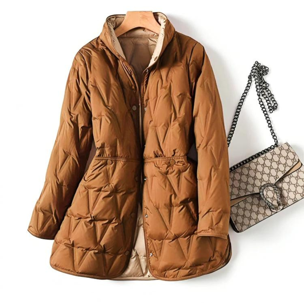 Mid Length Quilted Jacket - Hooded Fit with Button Front