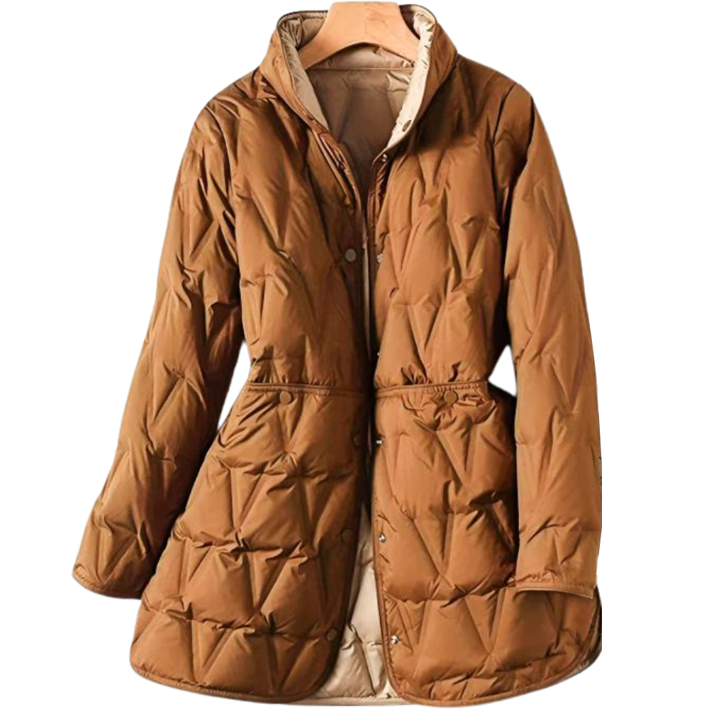 Mid Length Quilted Jacket - Hooded Fit with Button Front