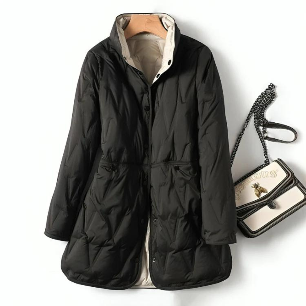 Mid Length Quilted Jacket - Hooded Fit with Button Front