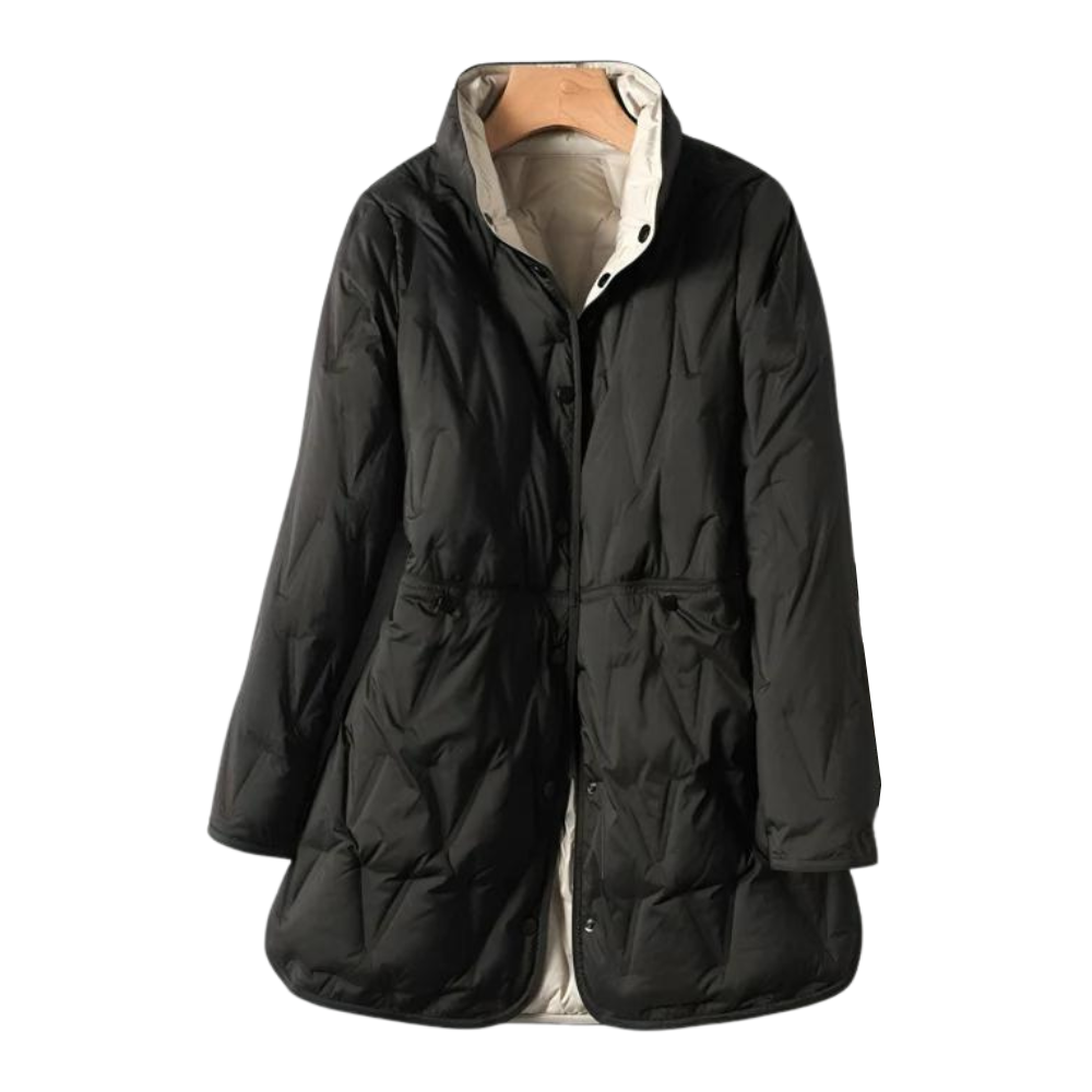 Mid Length Quilted Jacket - Hooded Fit with Button Front