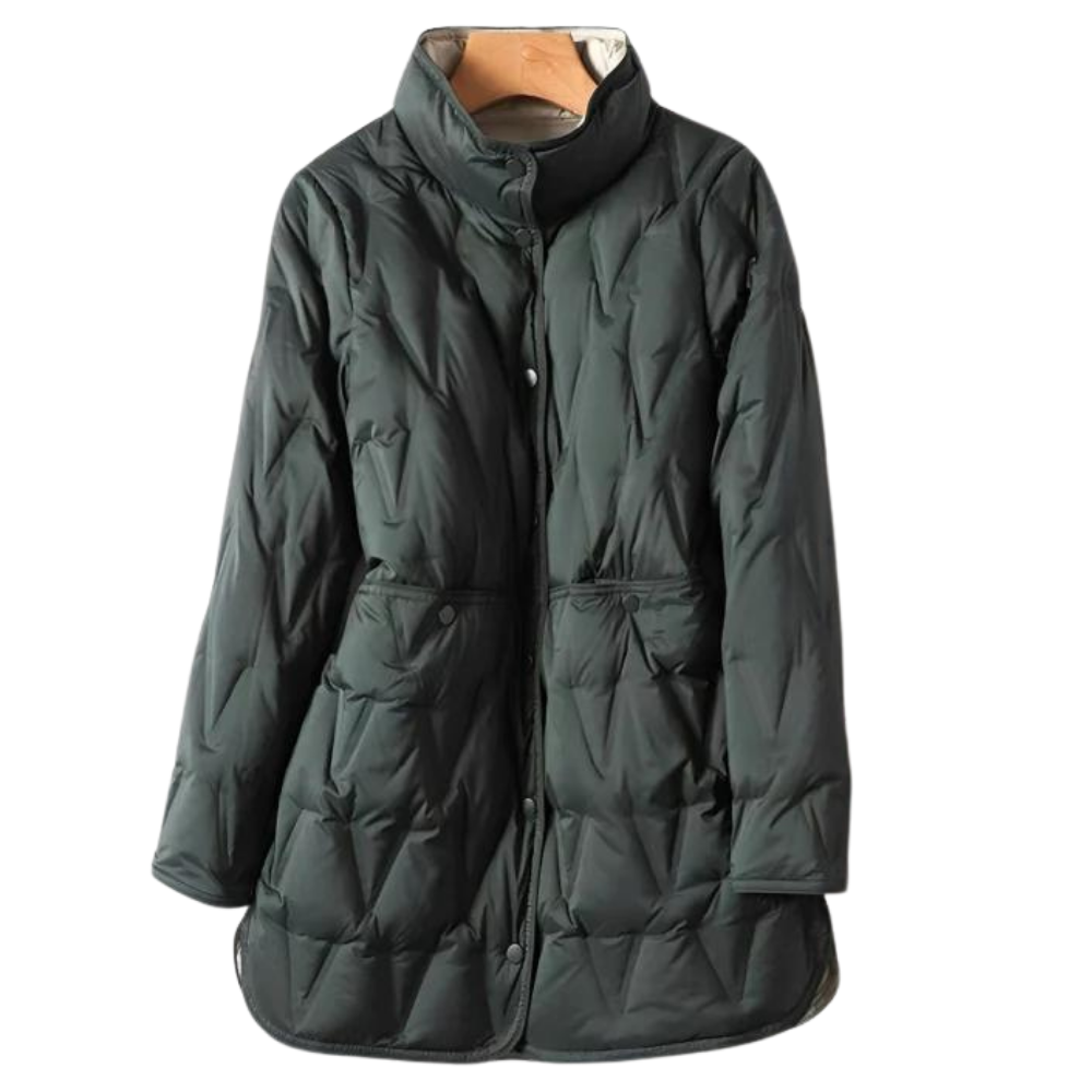 Mid Length Quilted Jacket - Hooded Fit with Button Front
