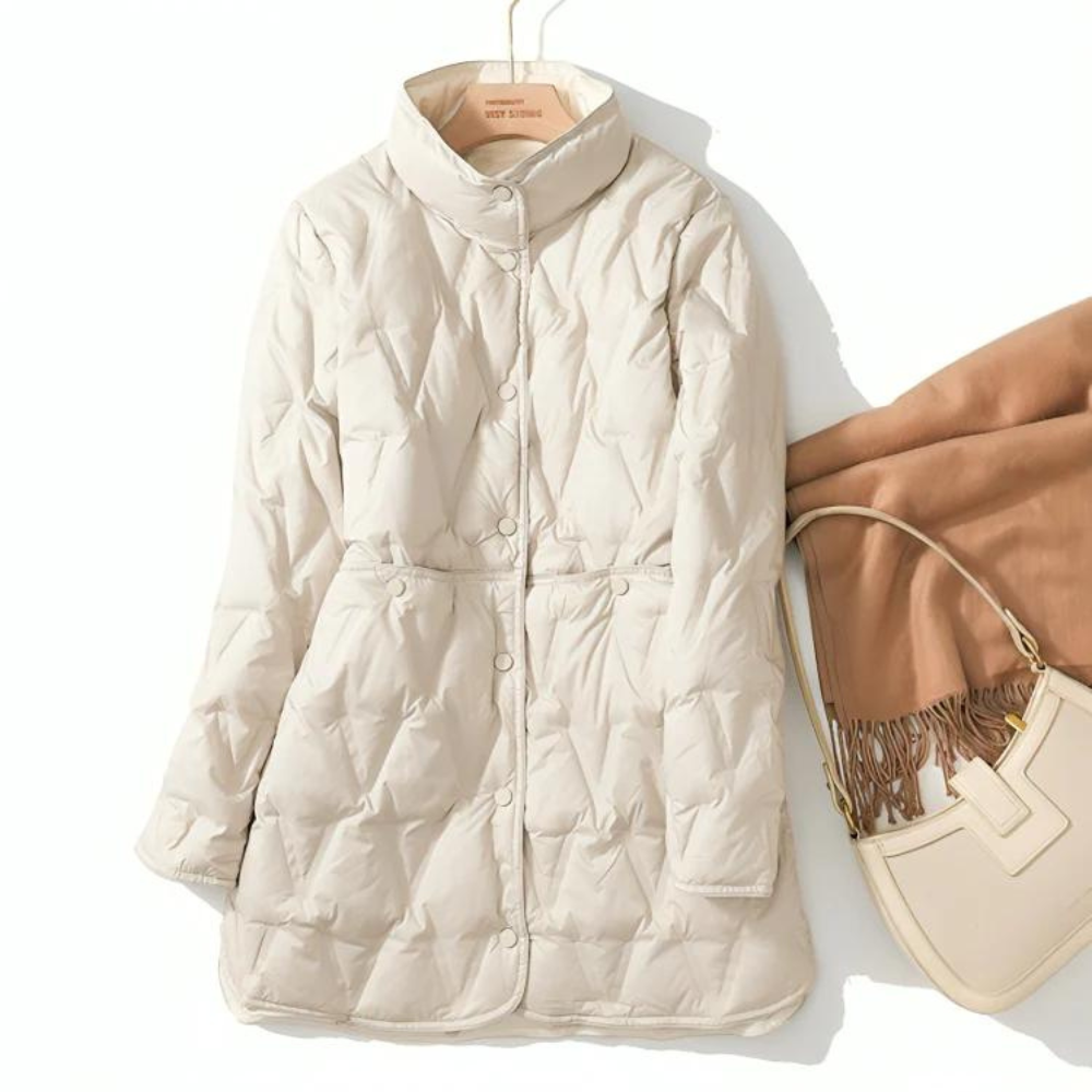 Mid Length Quilted Jacket - Hooded Fit with Button Front