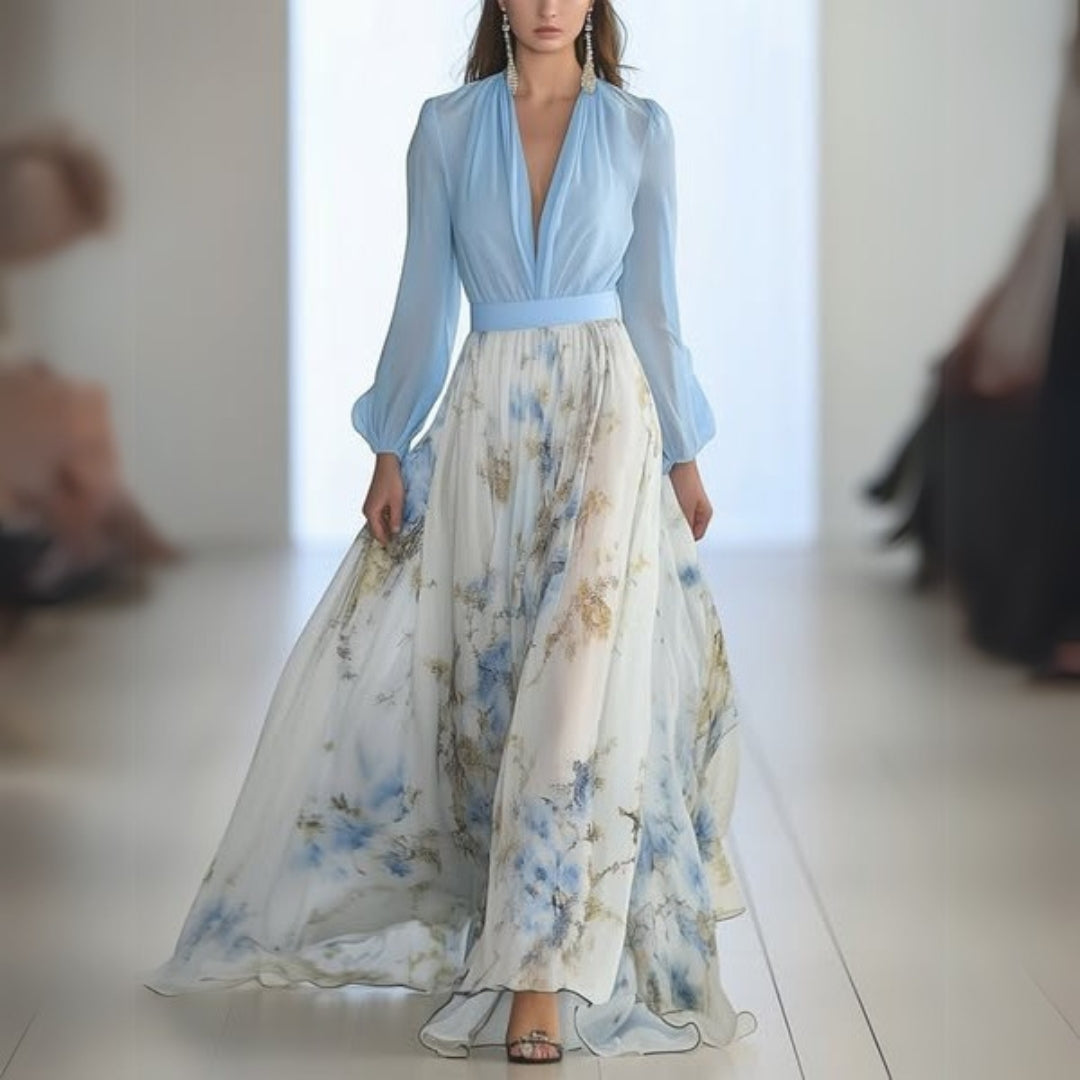 Women's Floral Long Sleeve Wedding Guest Maxi Dress
