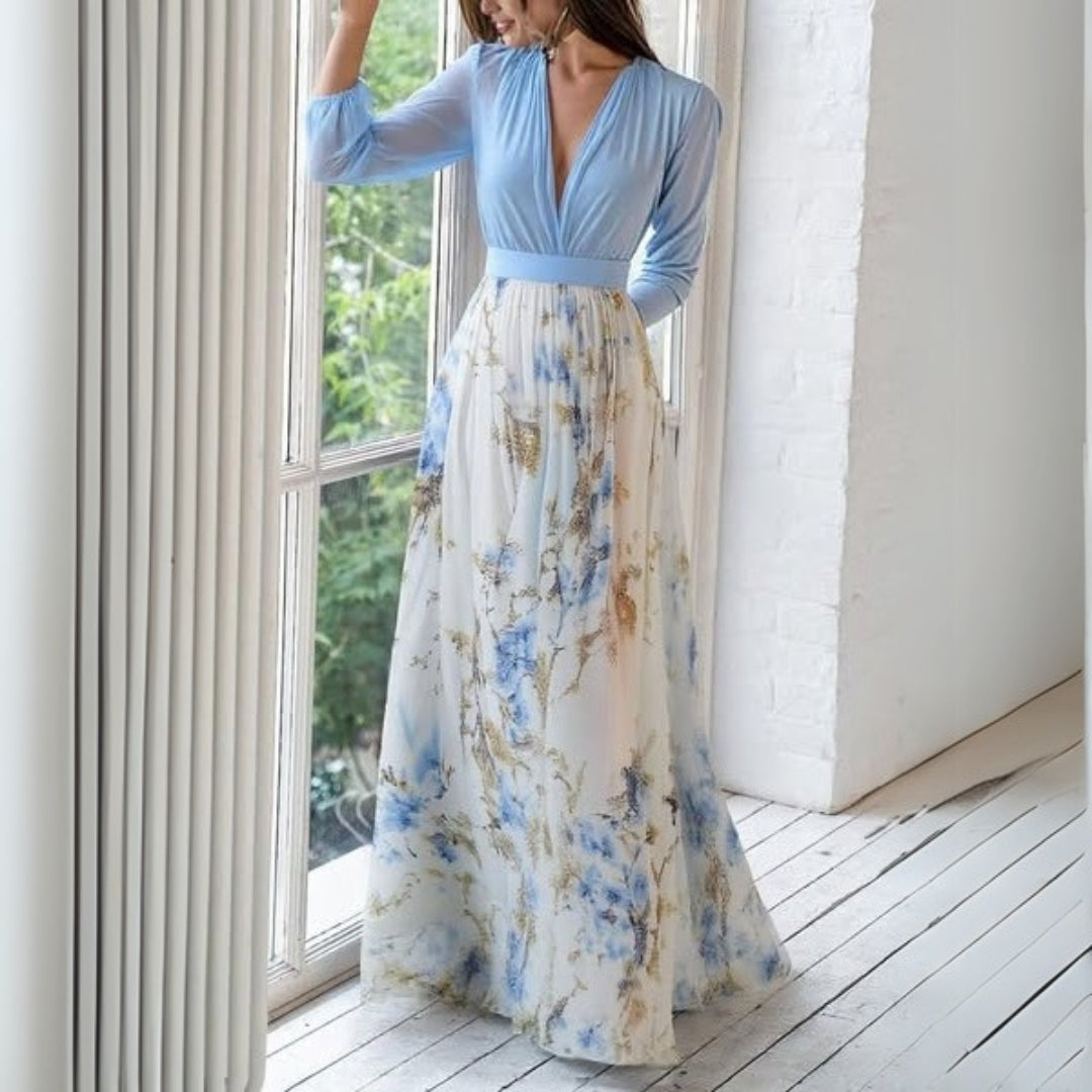 Women's Floral Long Sleeve Wedding Guest Maxi Dress