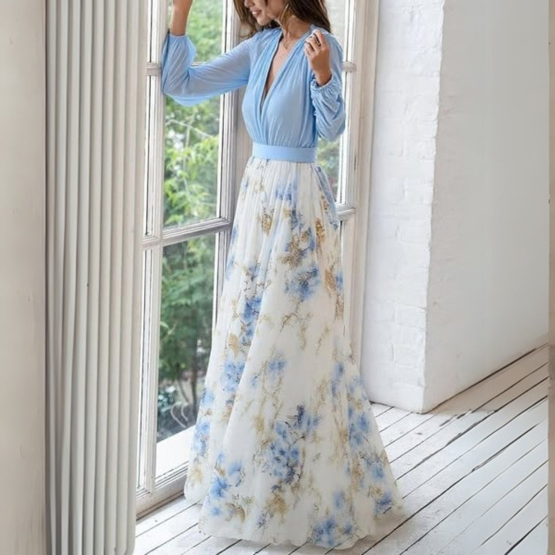 Women's Floral Long Sleeve Wedding Guest Maxi Dress