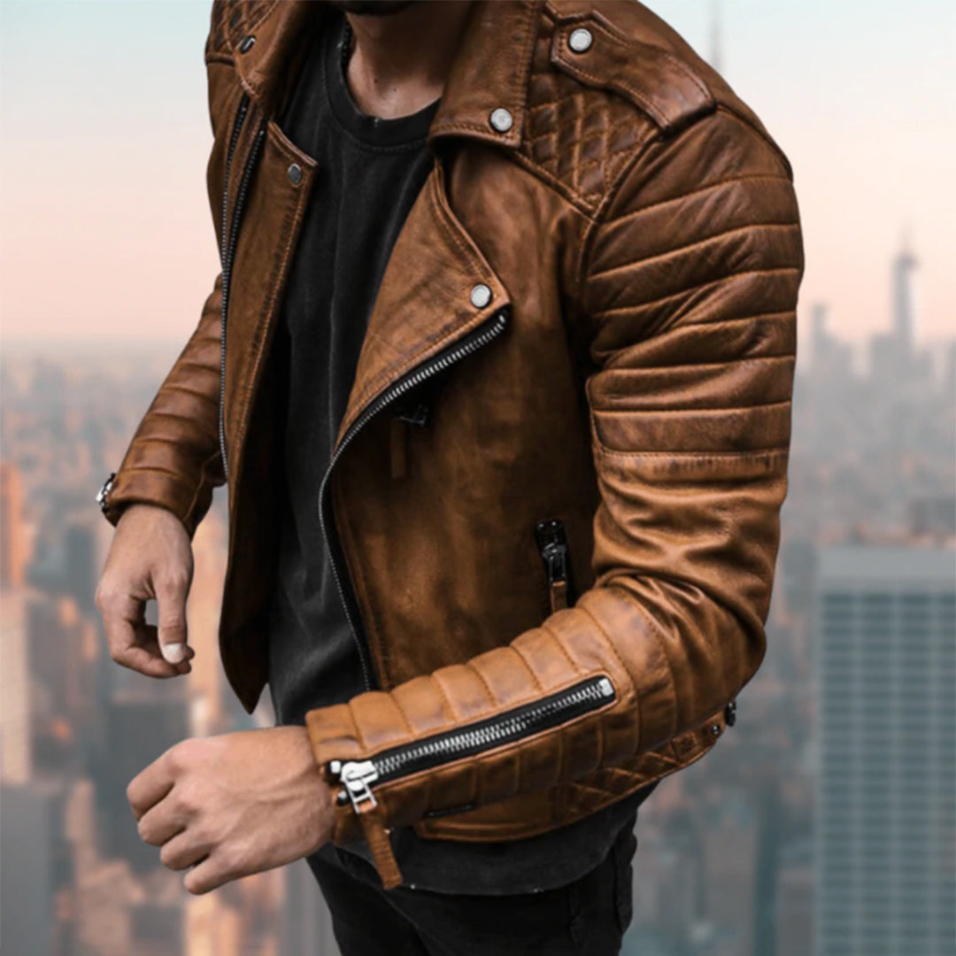 Biker Jacket - Asymmetric Zip with Metal Accents