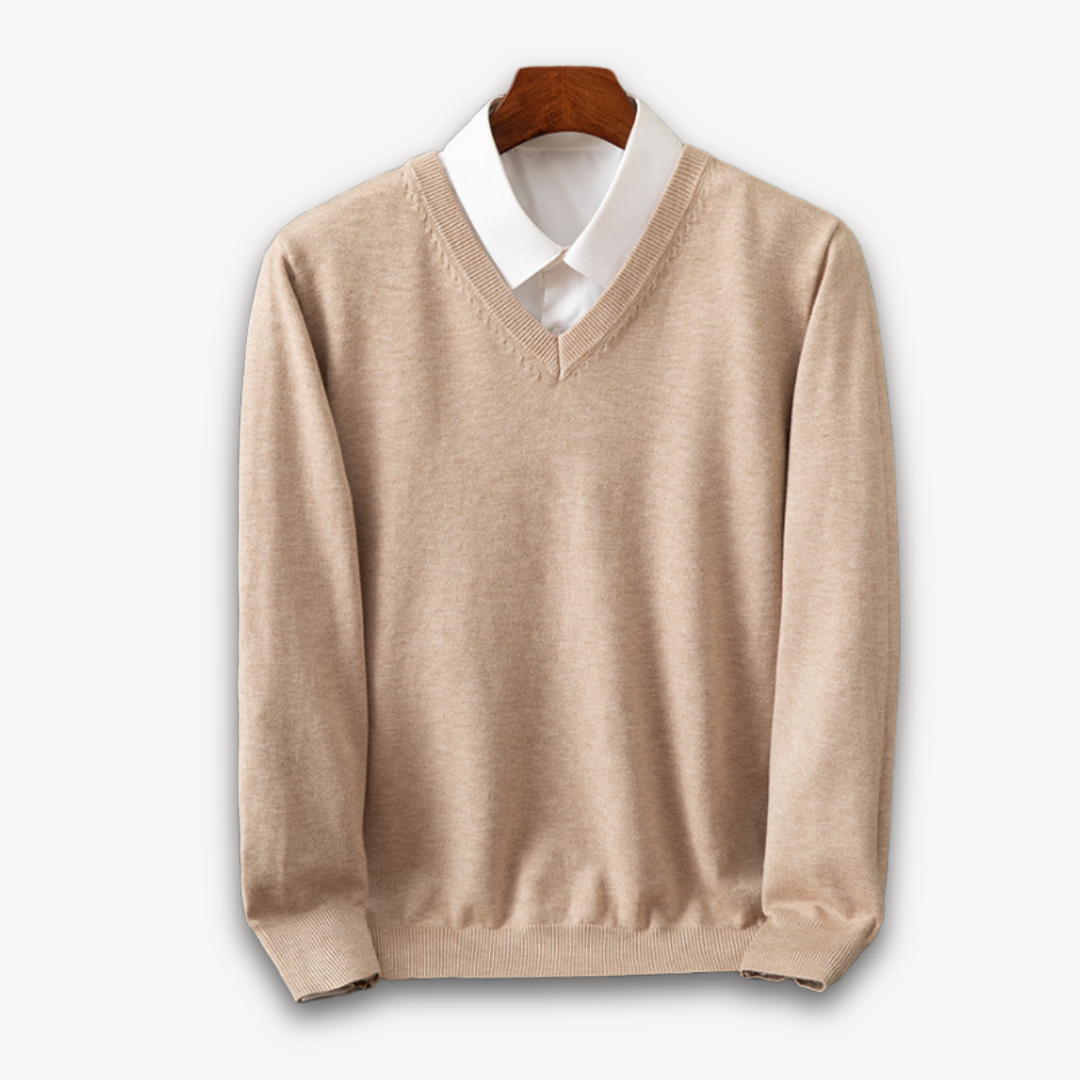 V Neck Pullover Jumper - Slim Fit Layered Collar Look