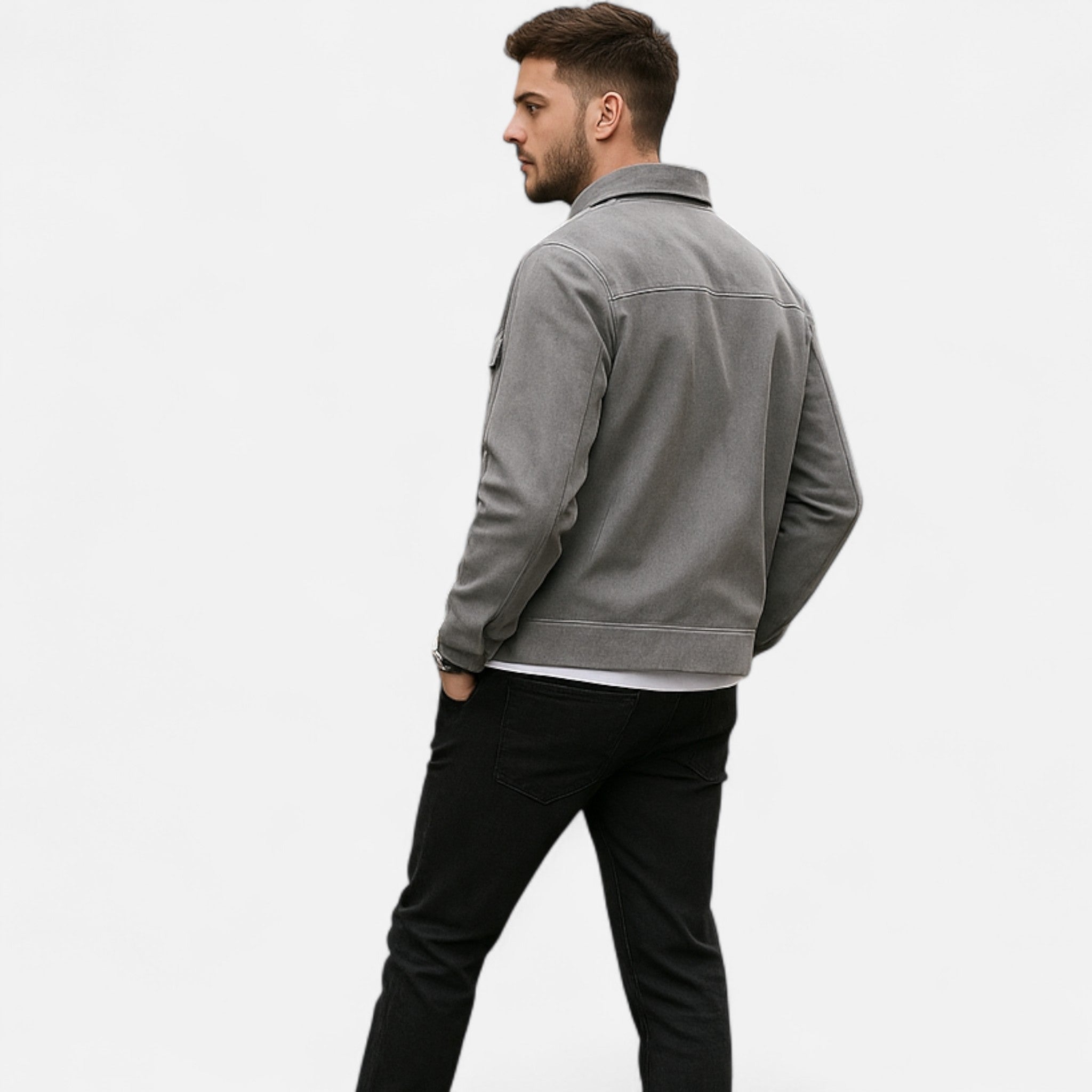 Men’s Trucker Jacket | Zip Front Casual Jacket With Chest Pockets