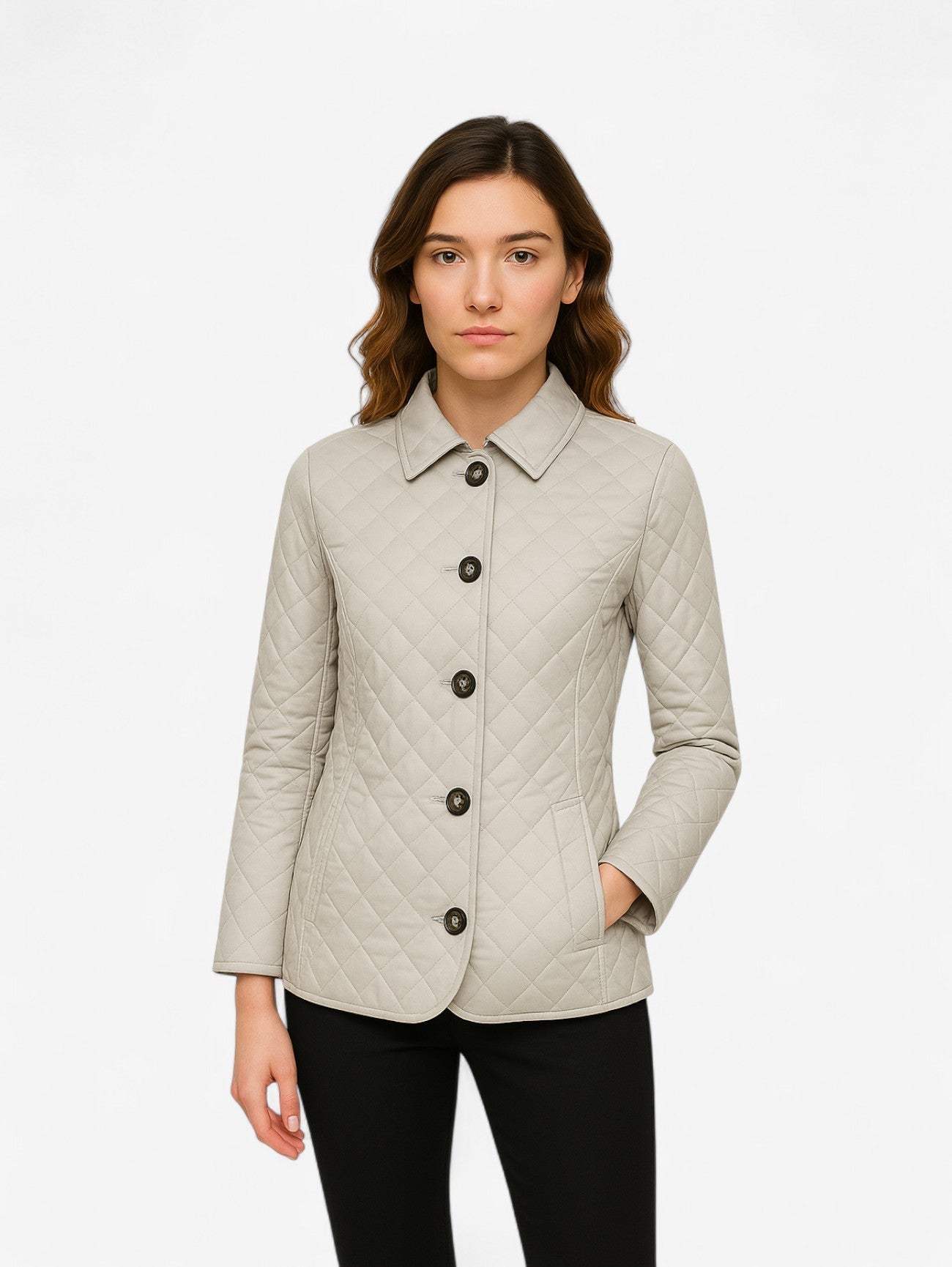Women's Quilted Diamond Pattern Button Up Jacket