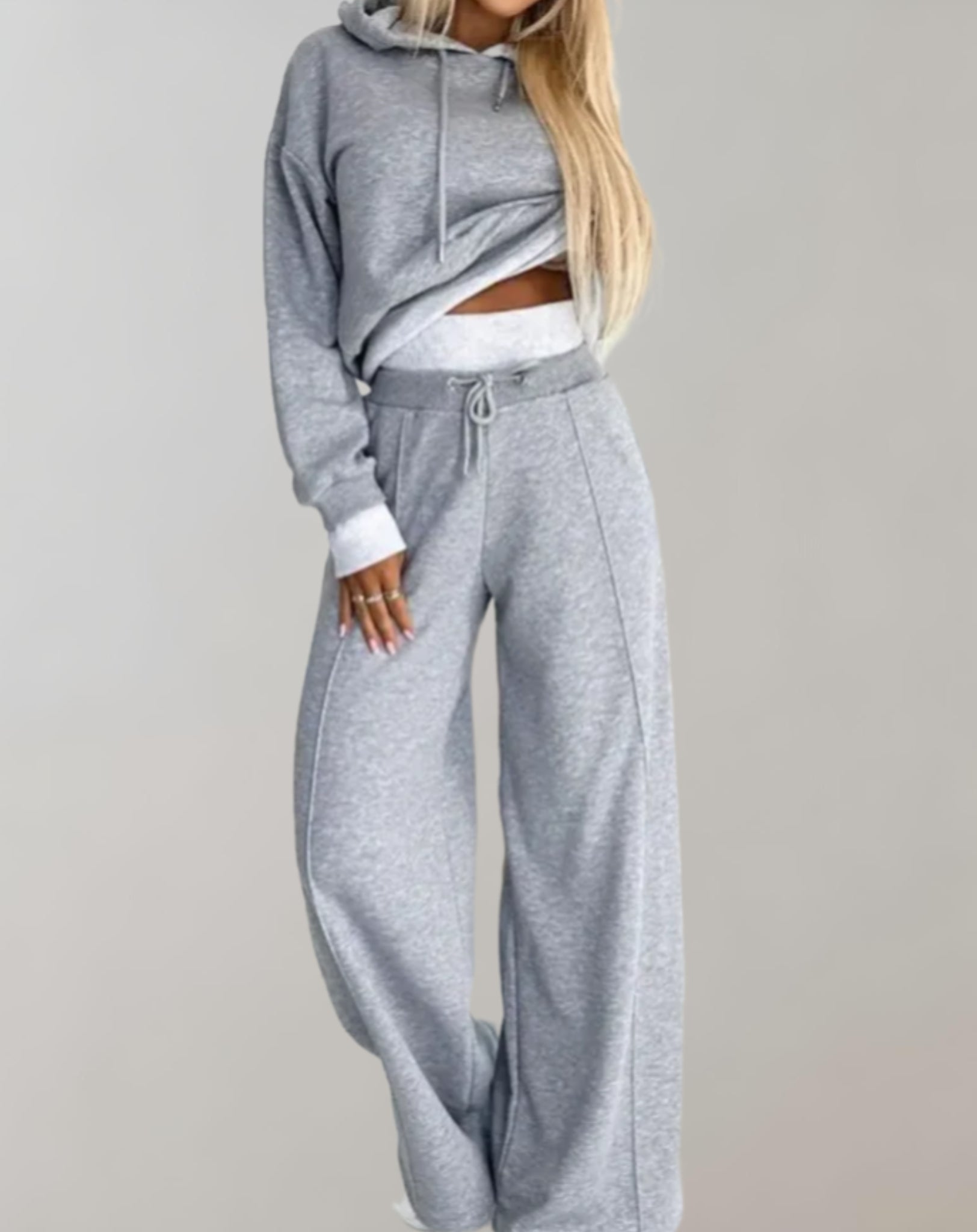 Women’s Tracksuit | Two Piece Cropped Hoodie And Wide Leg Trousers Set