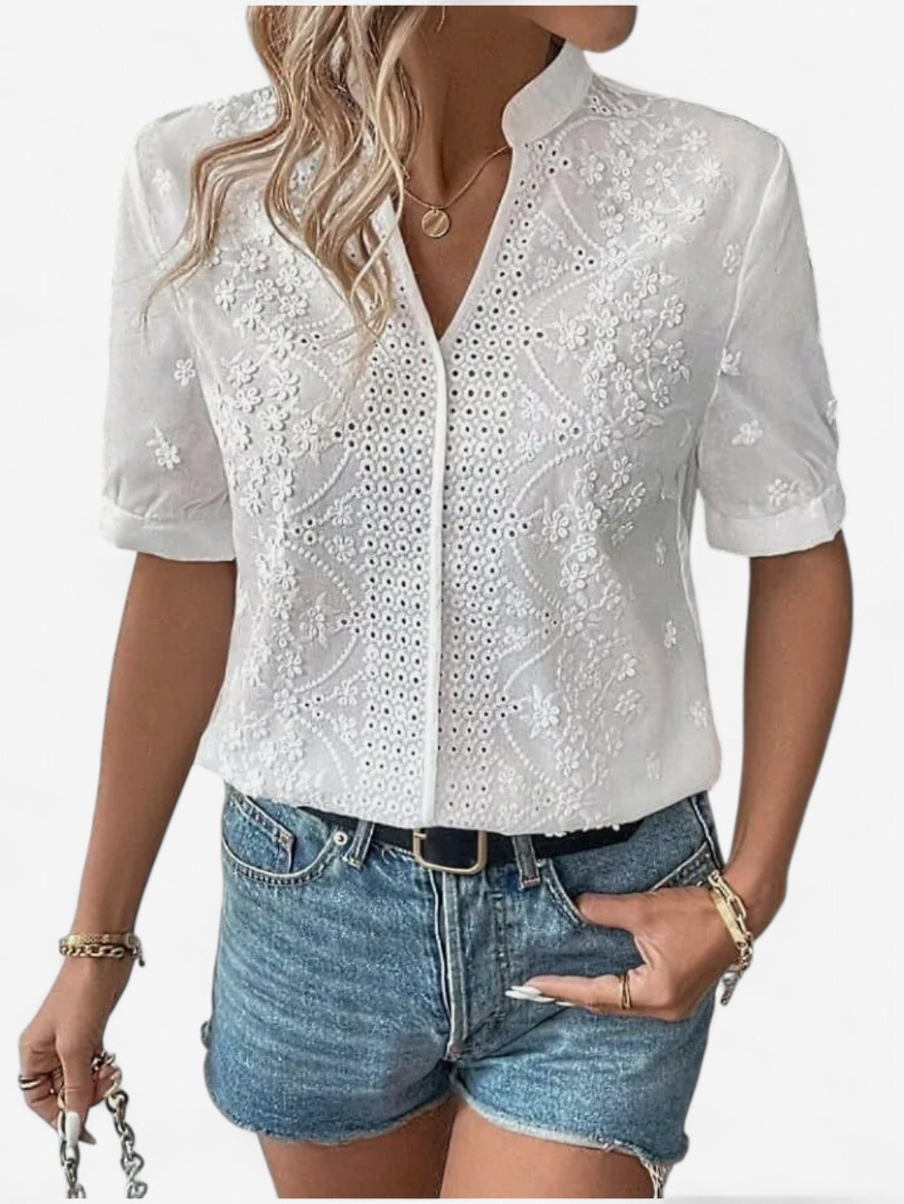 Women’s Embroidered Short Sleeve Blouse Top