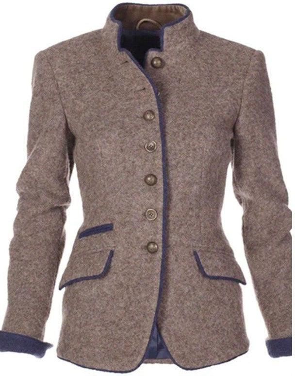 Blazer Jacket | Stand Collar Tailored Fit with Button Front