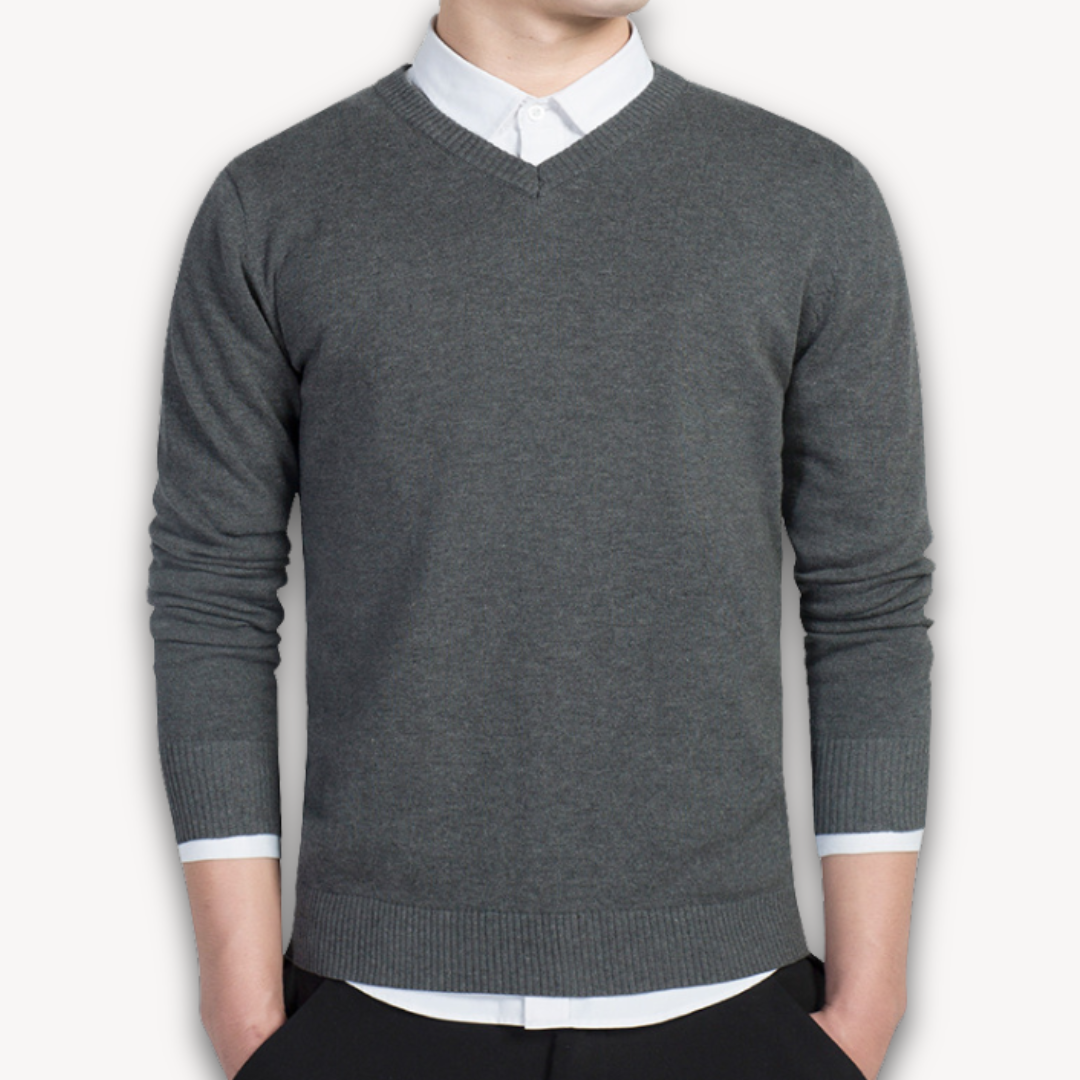 V Neck Pullover Jumper - Slim Fit Smart Casual Style