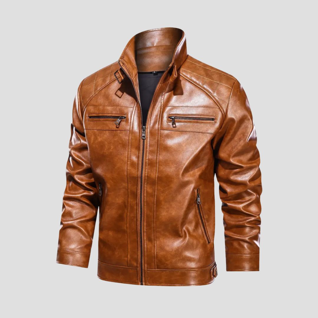 Men’s Biker Jacket | Stand Collar Zip Pockets Moto Style