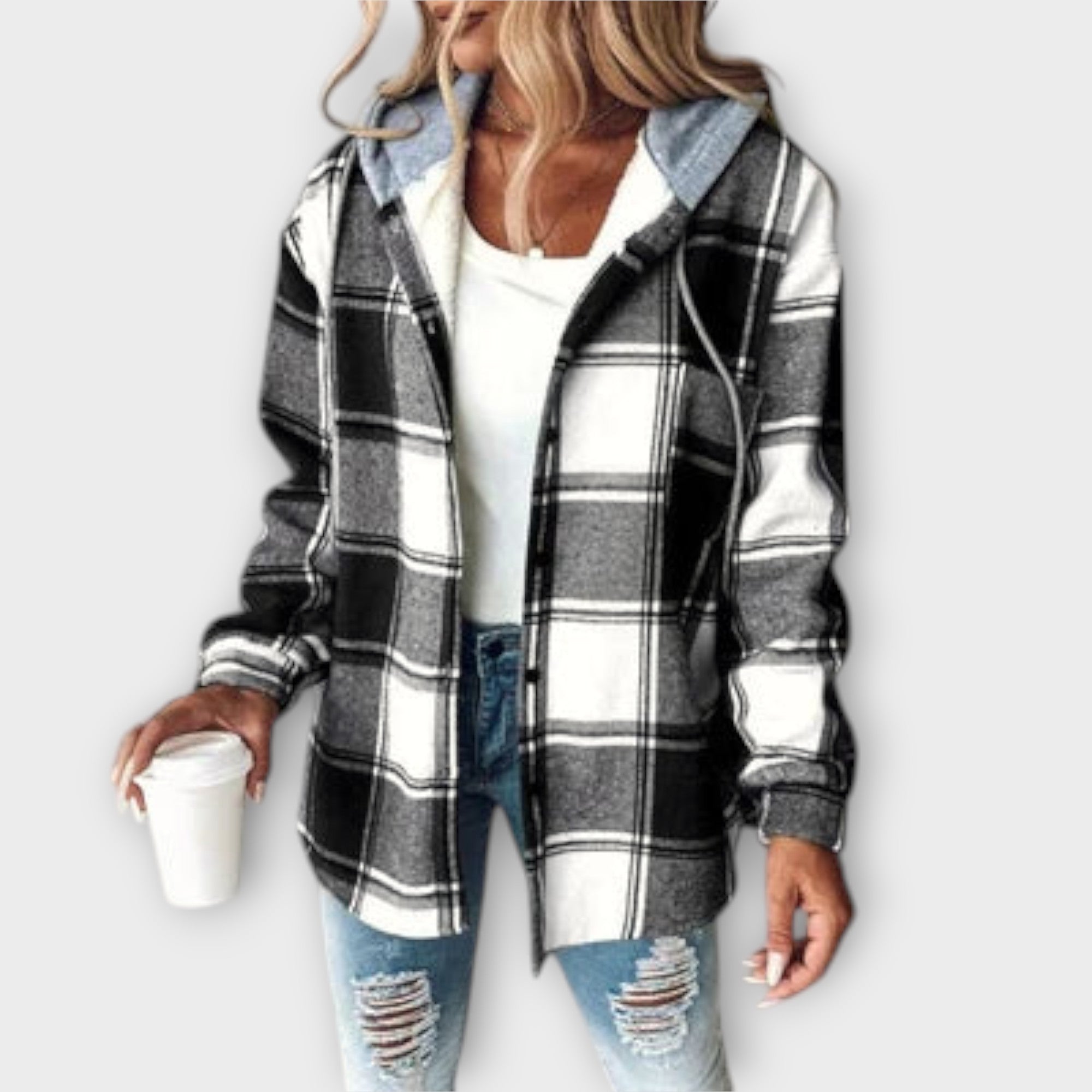 Hooded Checked Shirt Jacket - Relaxed Fit